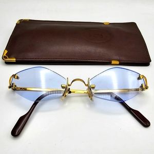 Authentic Cartier C-Decor Gold Blue Sunglasses